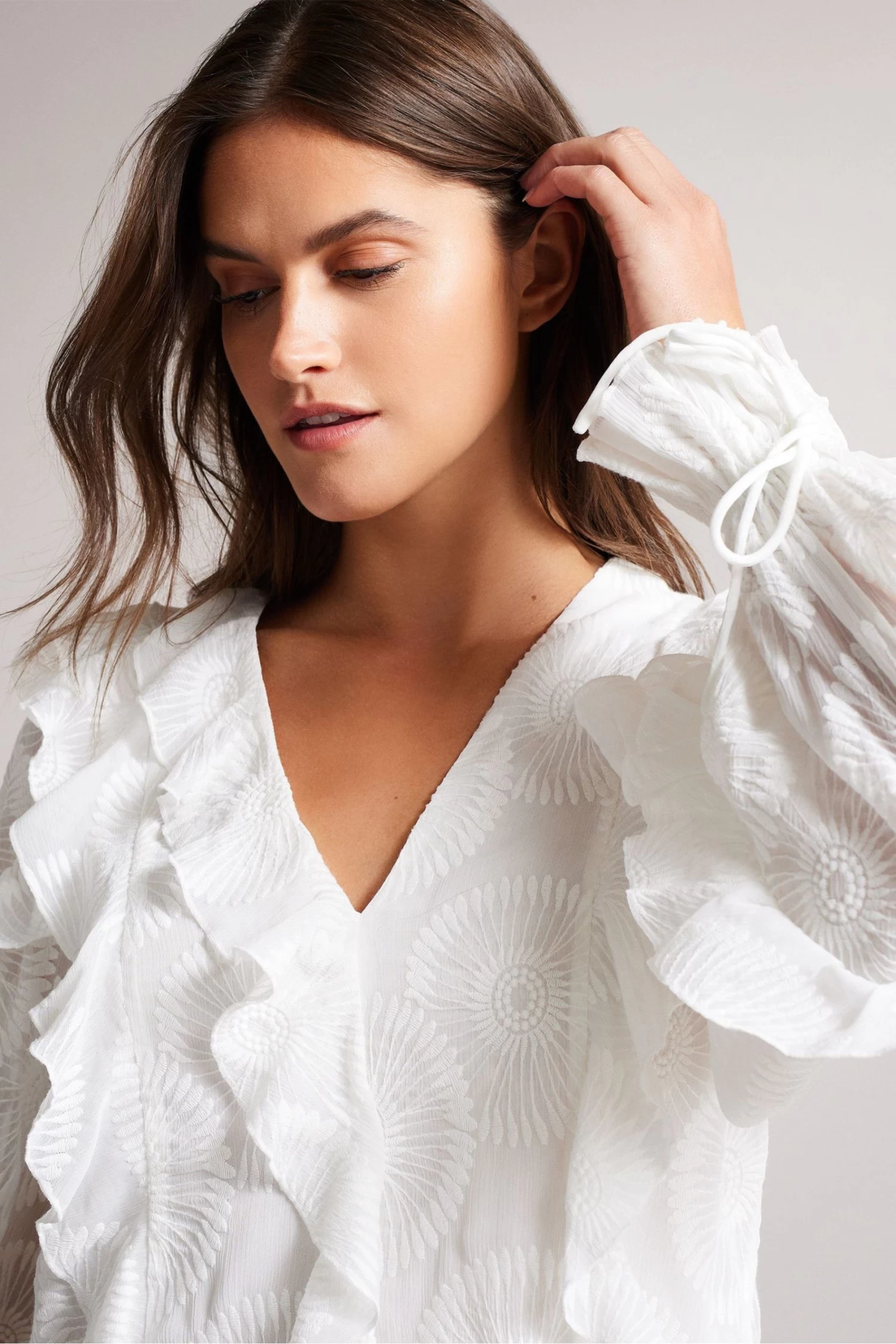 Ted Baker Janeio White Ruffle Sleeve Broderie Top - Image 5
