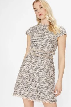 Ted Baker Pink Renatad Bouclé Dress With Fray Detail