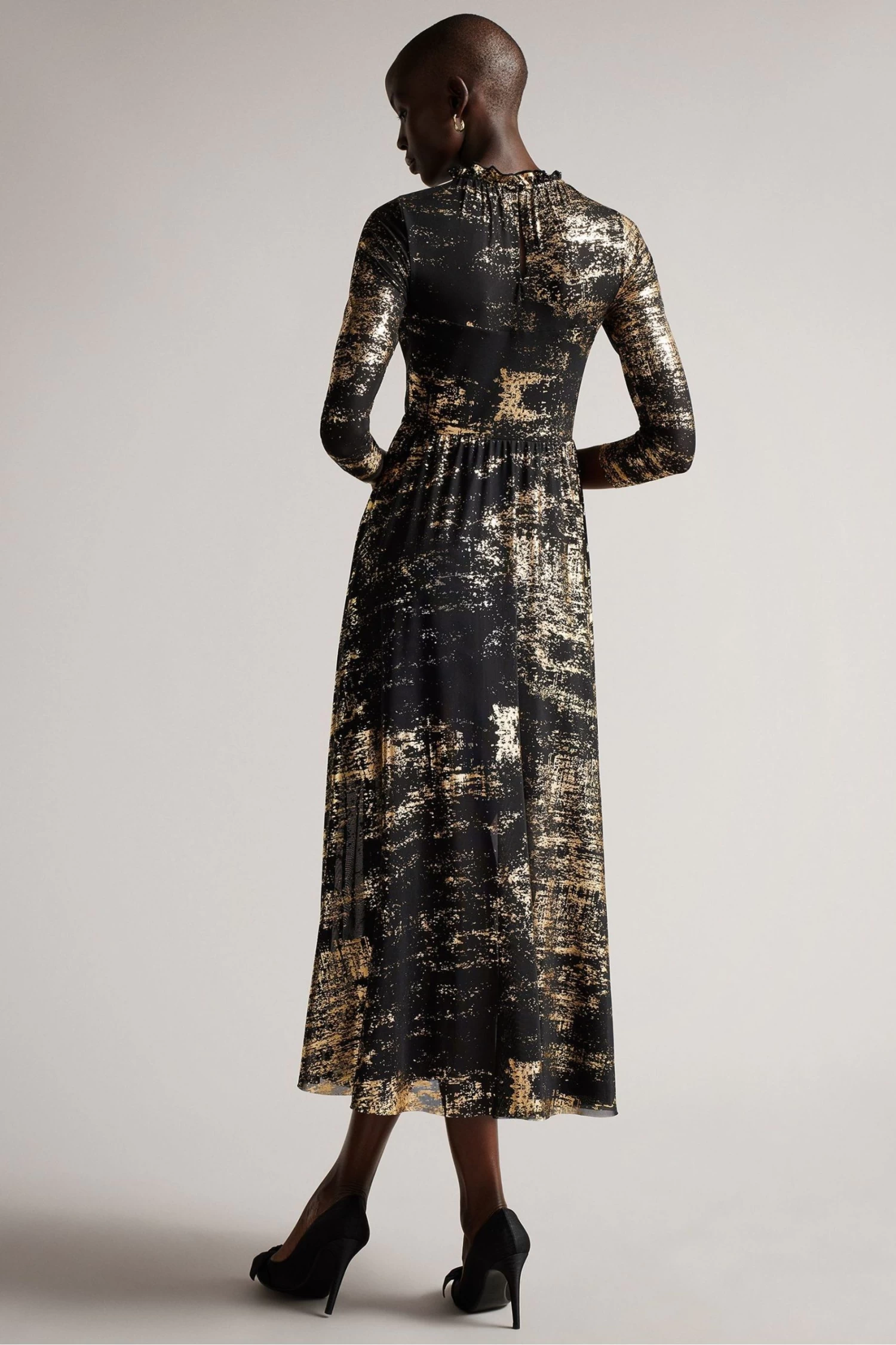 Ted Baker Iggiey Black 3/4 Length Sleeve Dress With Ruffled Skirt - Image 2