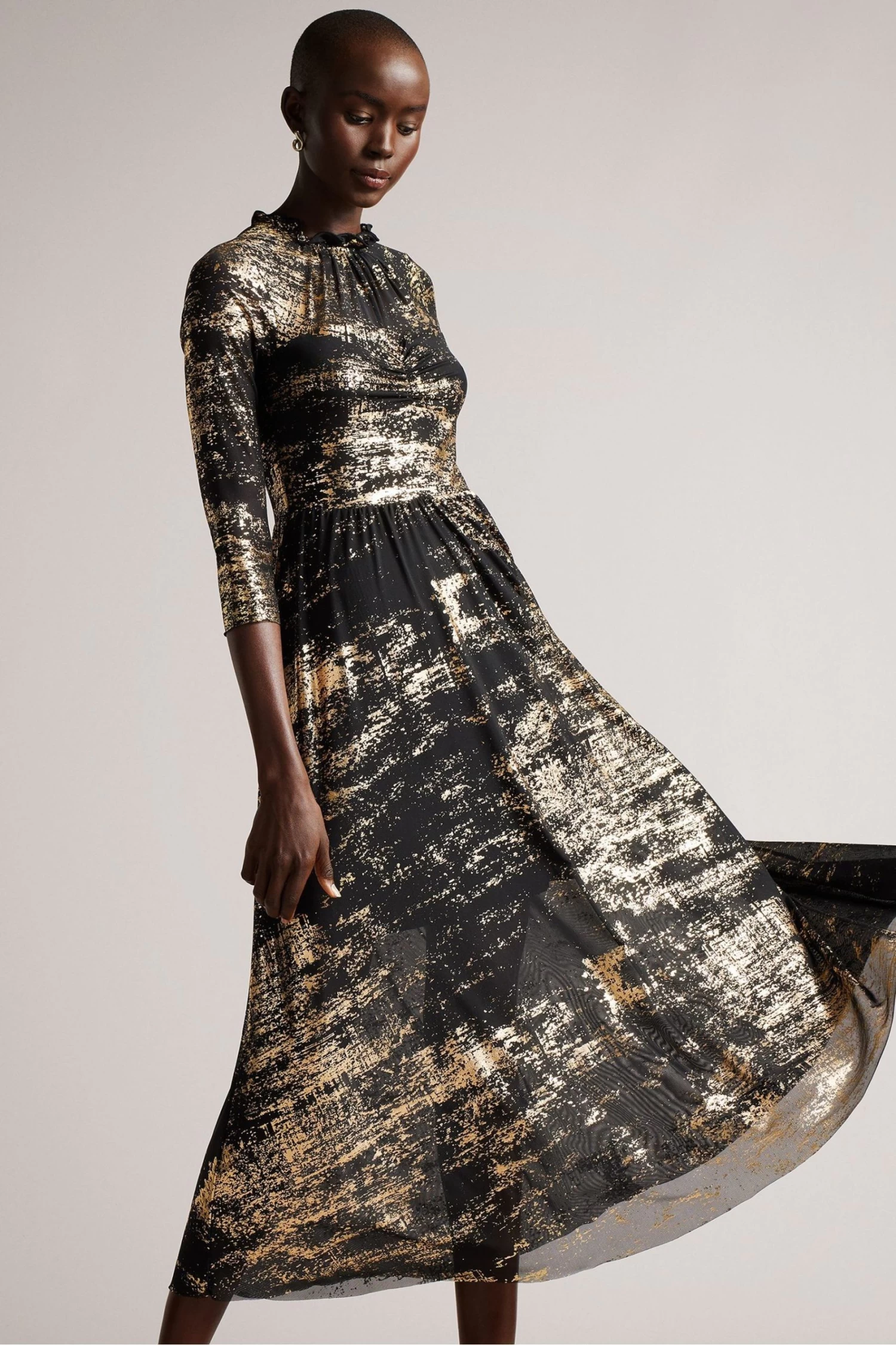 Ted Baker Iggiey Black 3/4 Length Sleeve Dress With Ruffled Skirt - Image 3