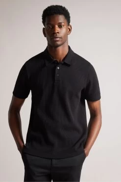 Ted Baker Bute Short Sleeved Regular Fit Textured Black Polo Shirt