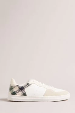 Ted Baker Barkerg Leather And Suede House Check White Sneakers