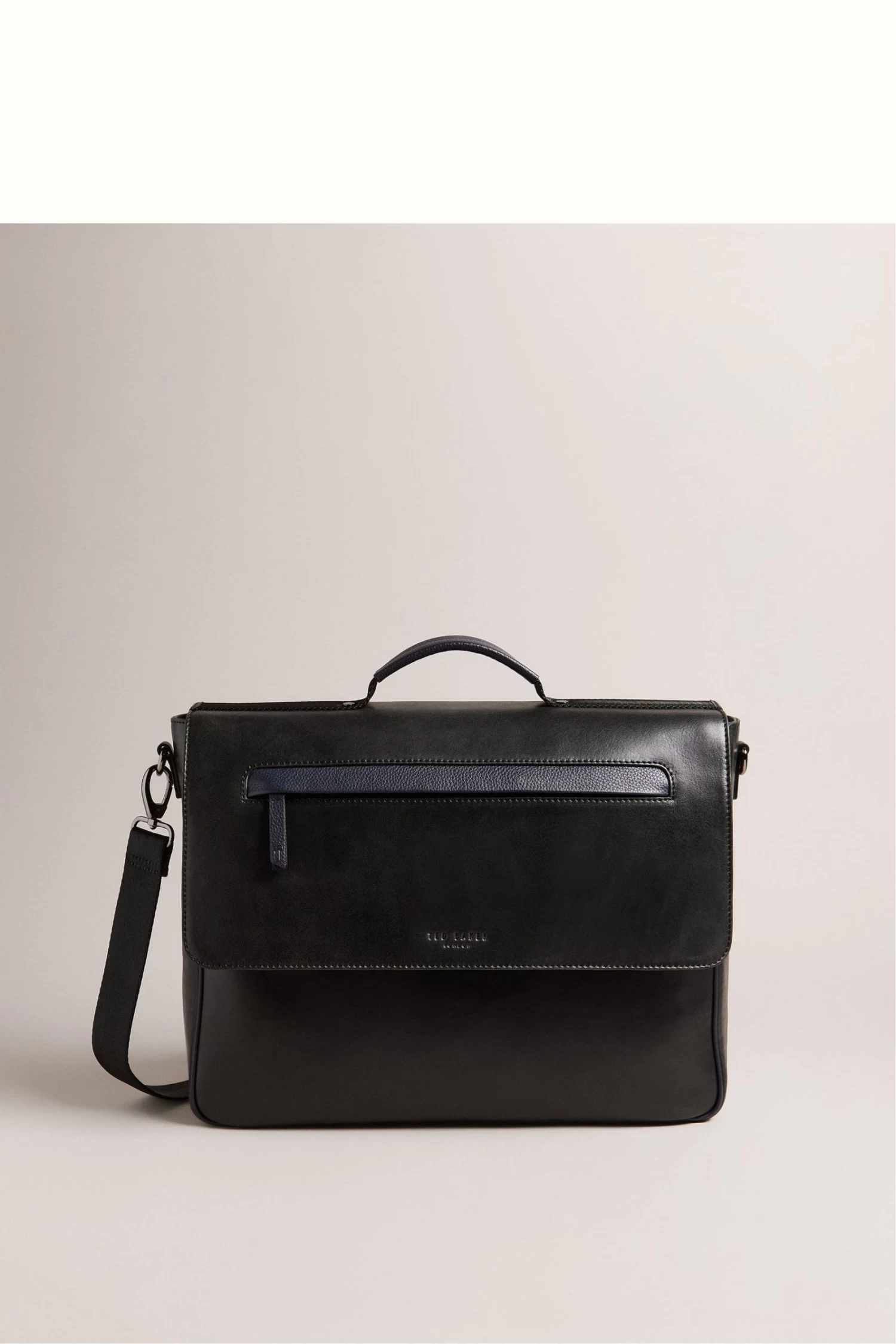 Ted Baker Raymon Black Leather Webbing Wax Leather Mix Satchel