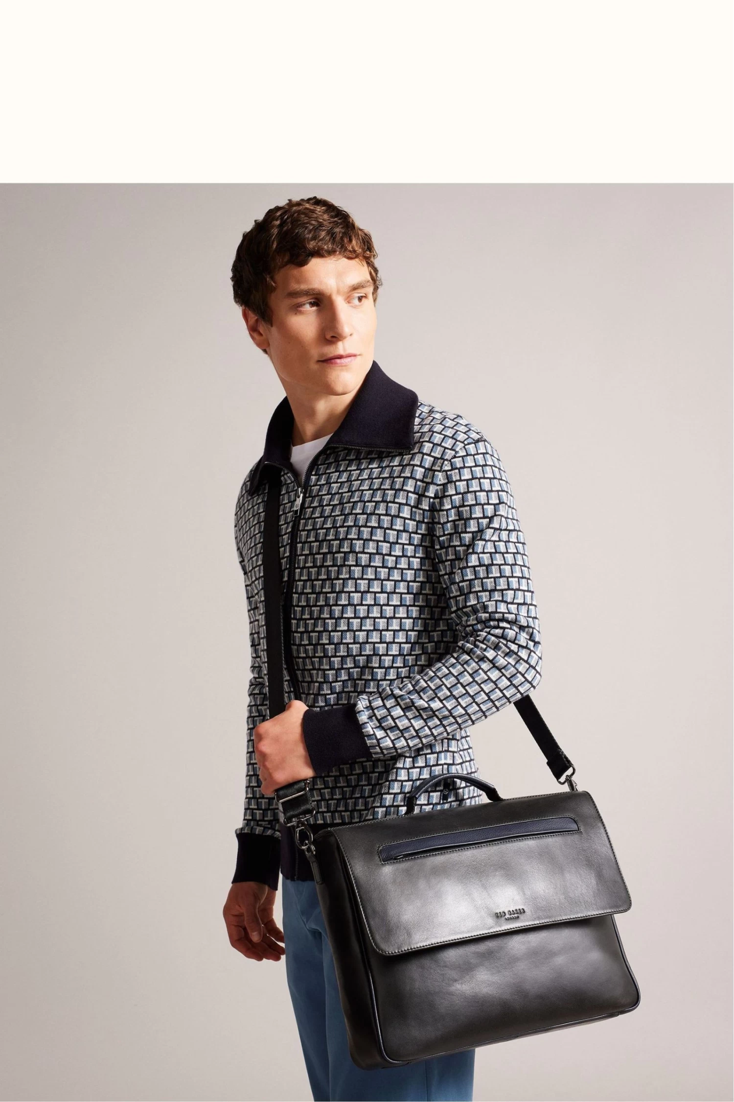 Ted Baker Raymon Black Leather Webbing Wax Leather Mix Satchel - Image 5