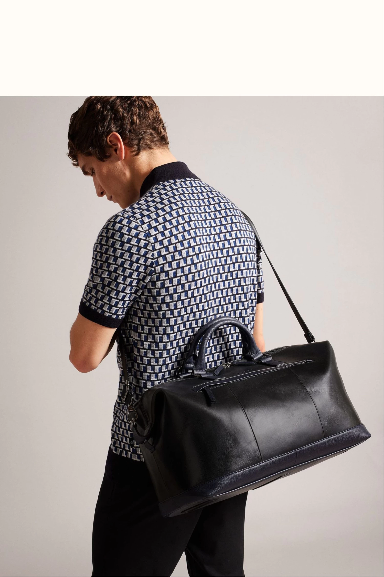 Ted Baker Raygon Black Leather Webbing Wax Leather Mix Holdall - Image 5