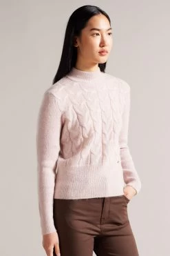 Ted Baker Pink Veolaa Mohair Cable Knit Sweater