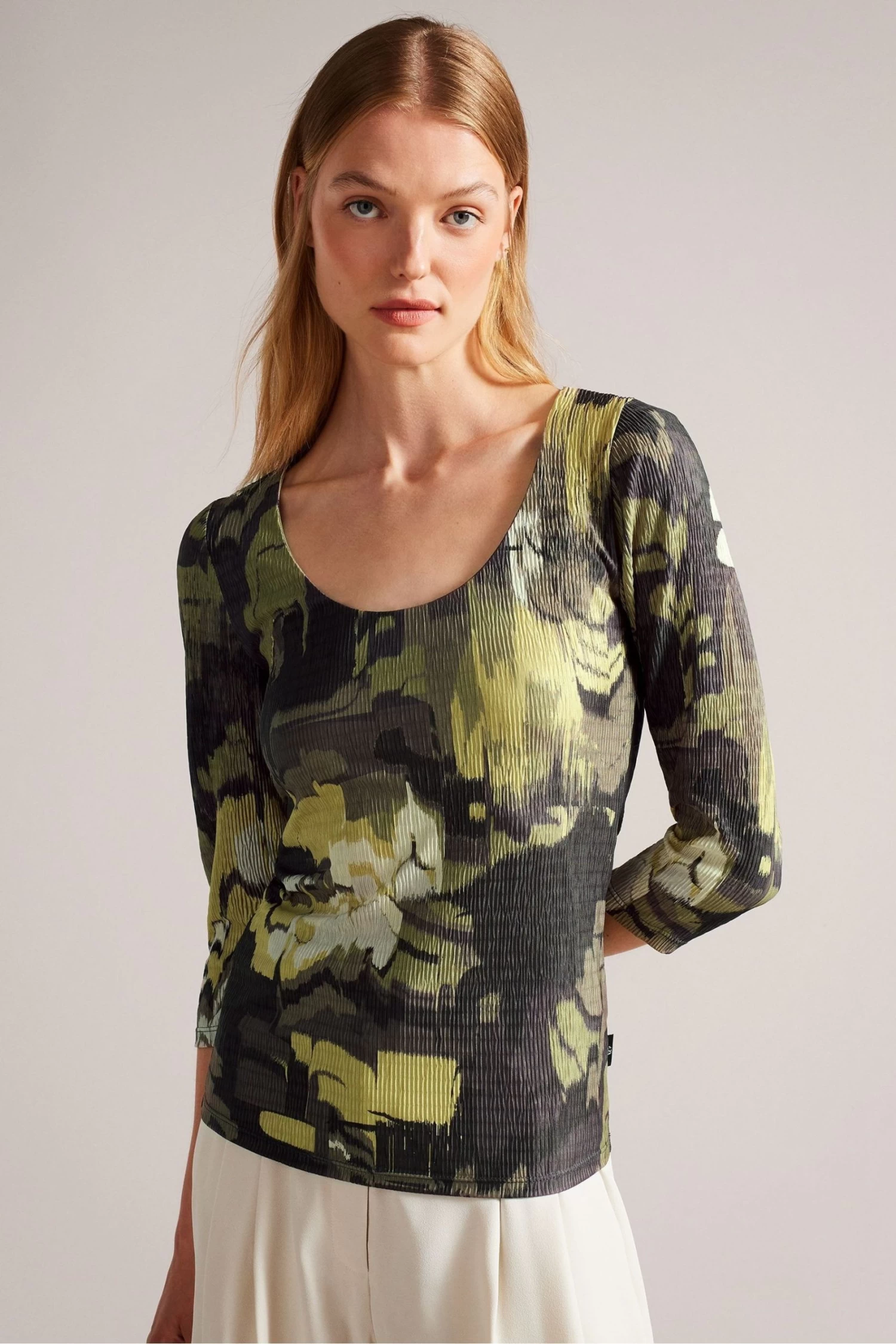 Ted Baker Light Green Jolien Scoop Neck Fitted T-Shirt
