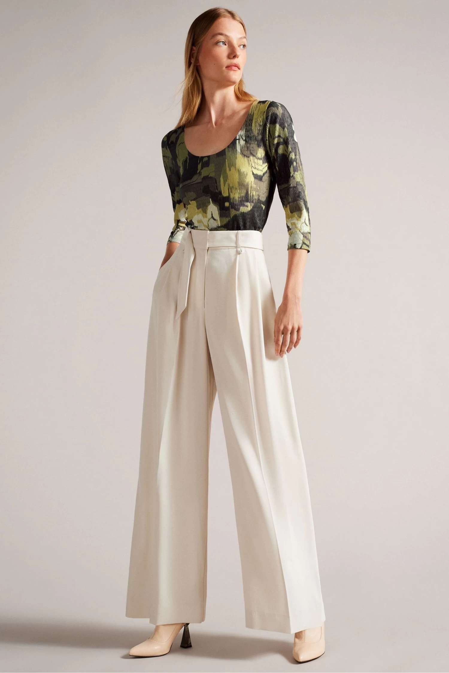 Ted Baker Light Green Jolien Scoop Neck Fitted T-Shirt - Image 3