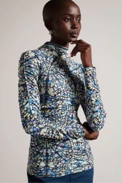 Ted Baker Mid-Blue Gianie Skinny Long Sleeved Top With Gathering