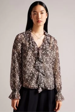 Ted Baker Nude-Pink Bertei Ruffle Blouse With Metal Ball Trim