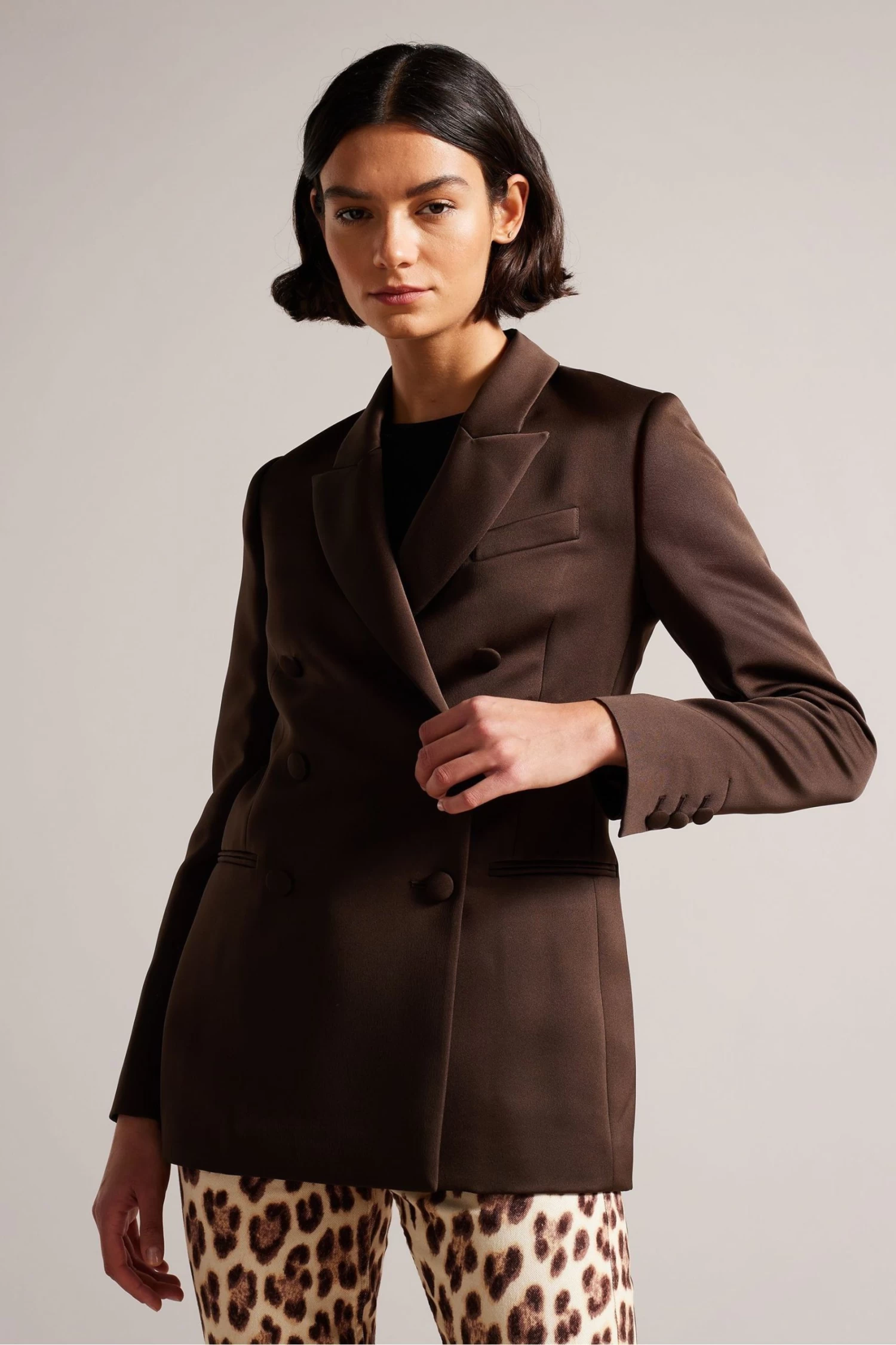 Ted Baker Seraph Dk-Brown Double Breasted Satin Boyfriend Blazer