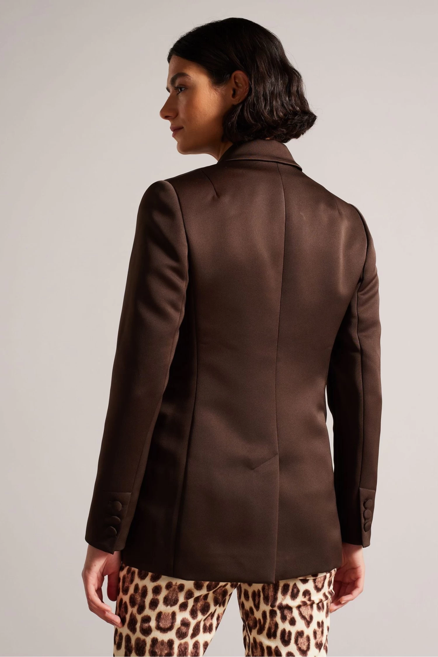 Ted Baker Seraph Dk-Brown Double Breasted Satin Boyfriend Blazer - Image 2