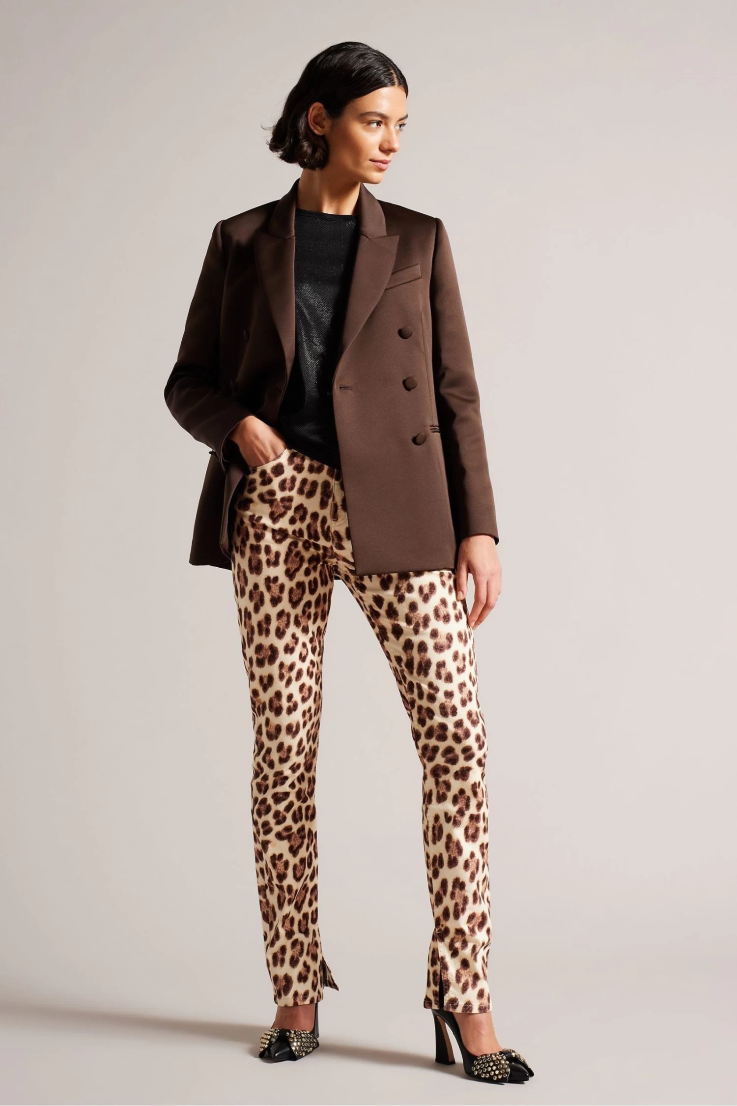 Ted Baker Seraph Dk-Brown Double Breasted Satin Boyfriend Blazer - Image 3