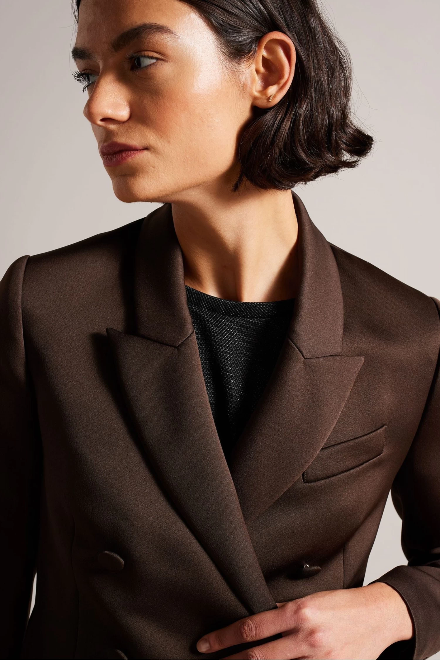 Ted Baker Seraph Dk-Brown Double Breasted Satin Boyfriend Blazer - Image 4
