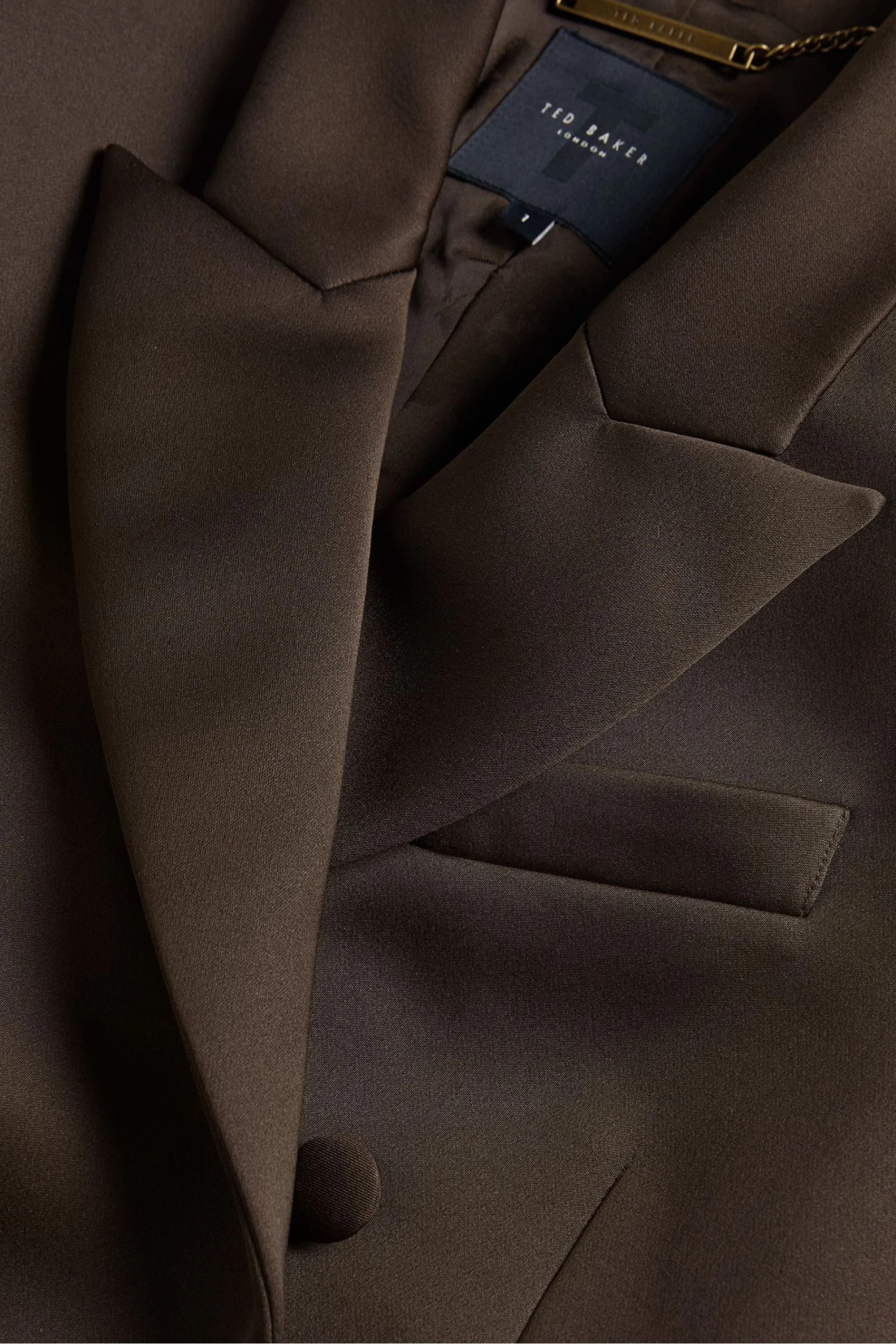 Ted Baker Seraph Dk-Brown Double Breasted Satin Boyfriend Blazer - Image 5