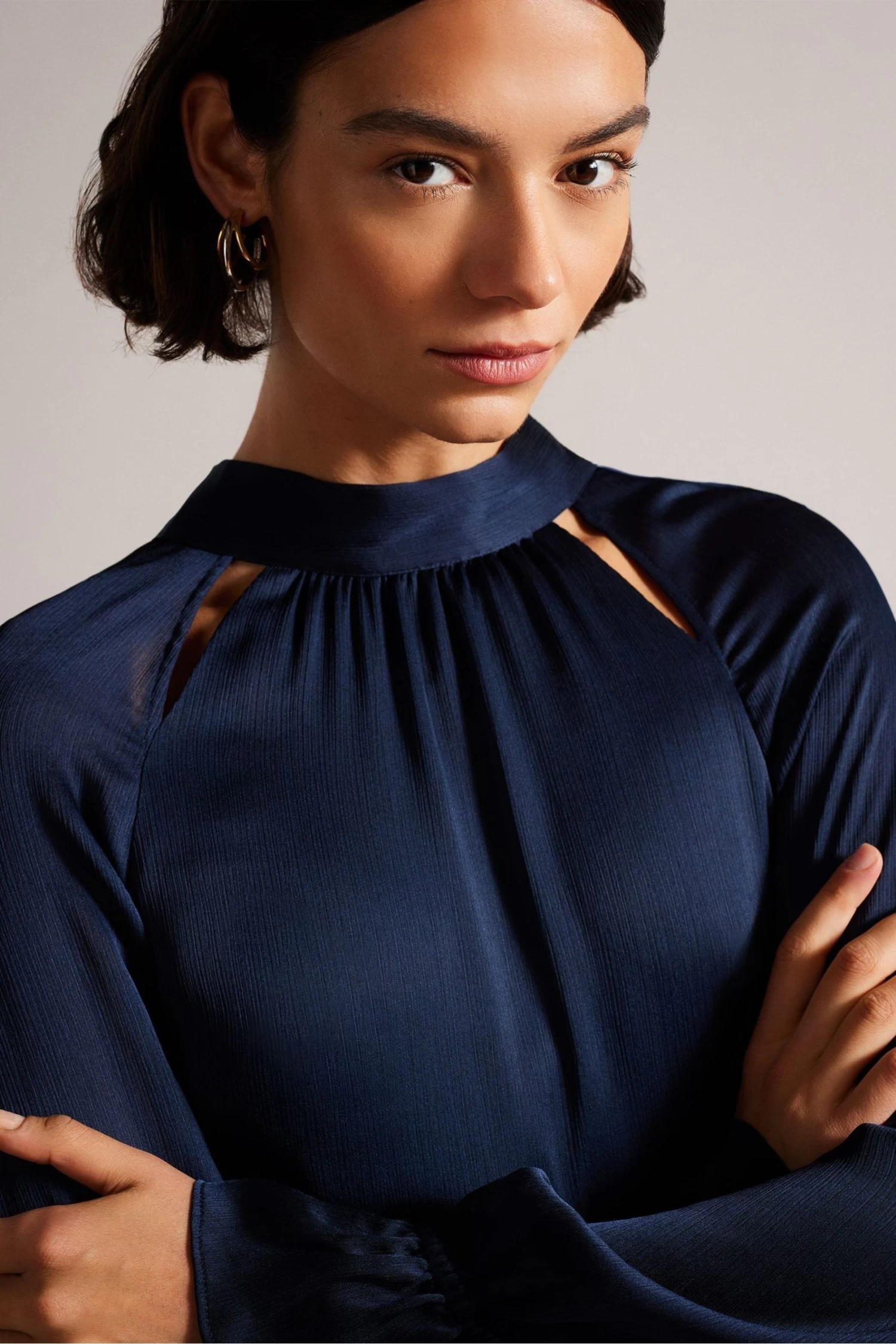 Ted Baker Ryaa Dark Blue High Neck Fit And Flare Mini Dress - Image 3