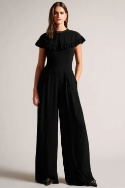 Ted Baker Olivvee Cape Black Jumpsuit With Ladder Tape Detail