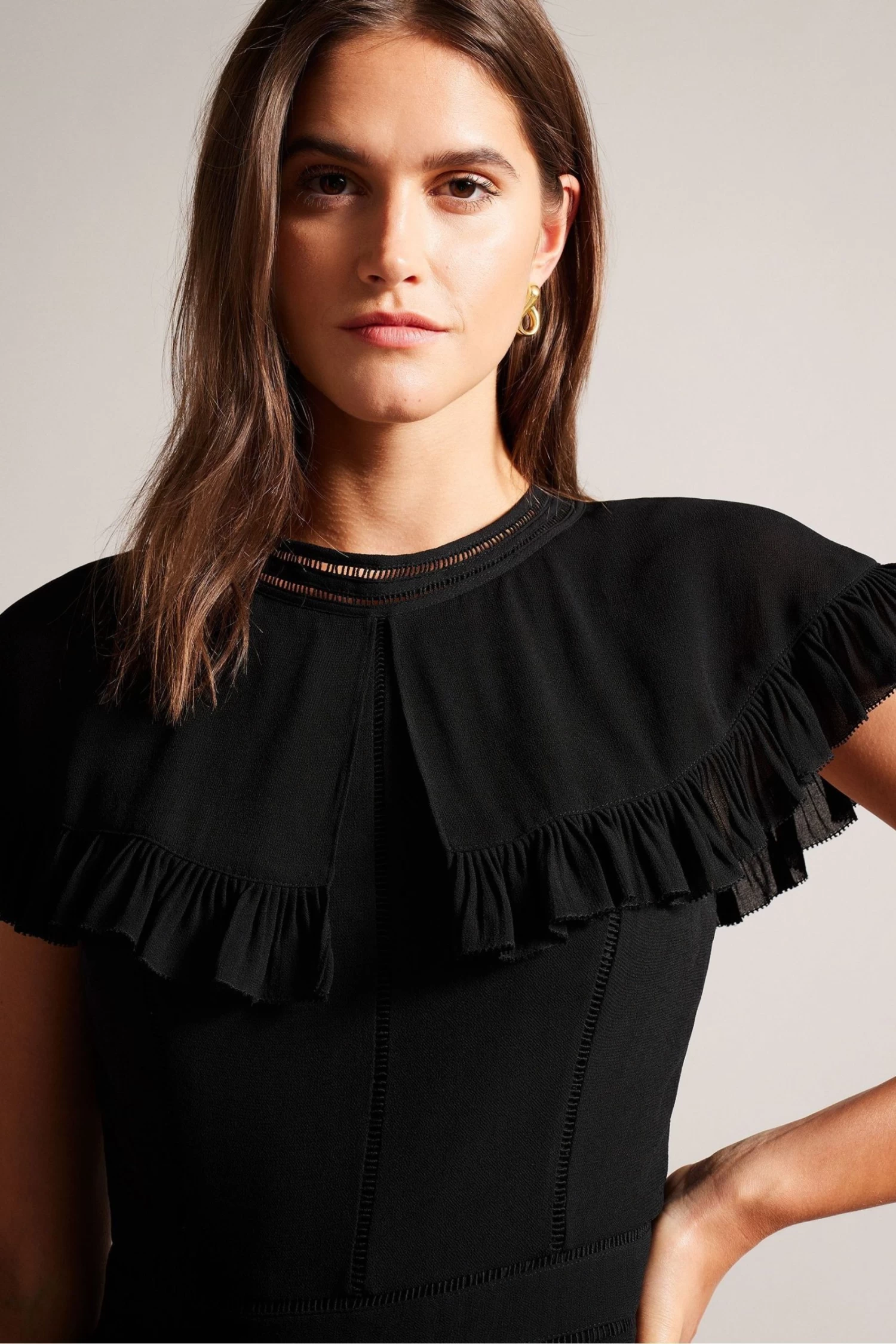 Ted Baker Olivvee Cape Black Jumpsuit With Ladder Tape Detail - Image 3