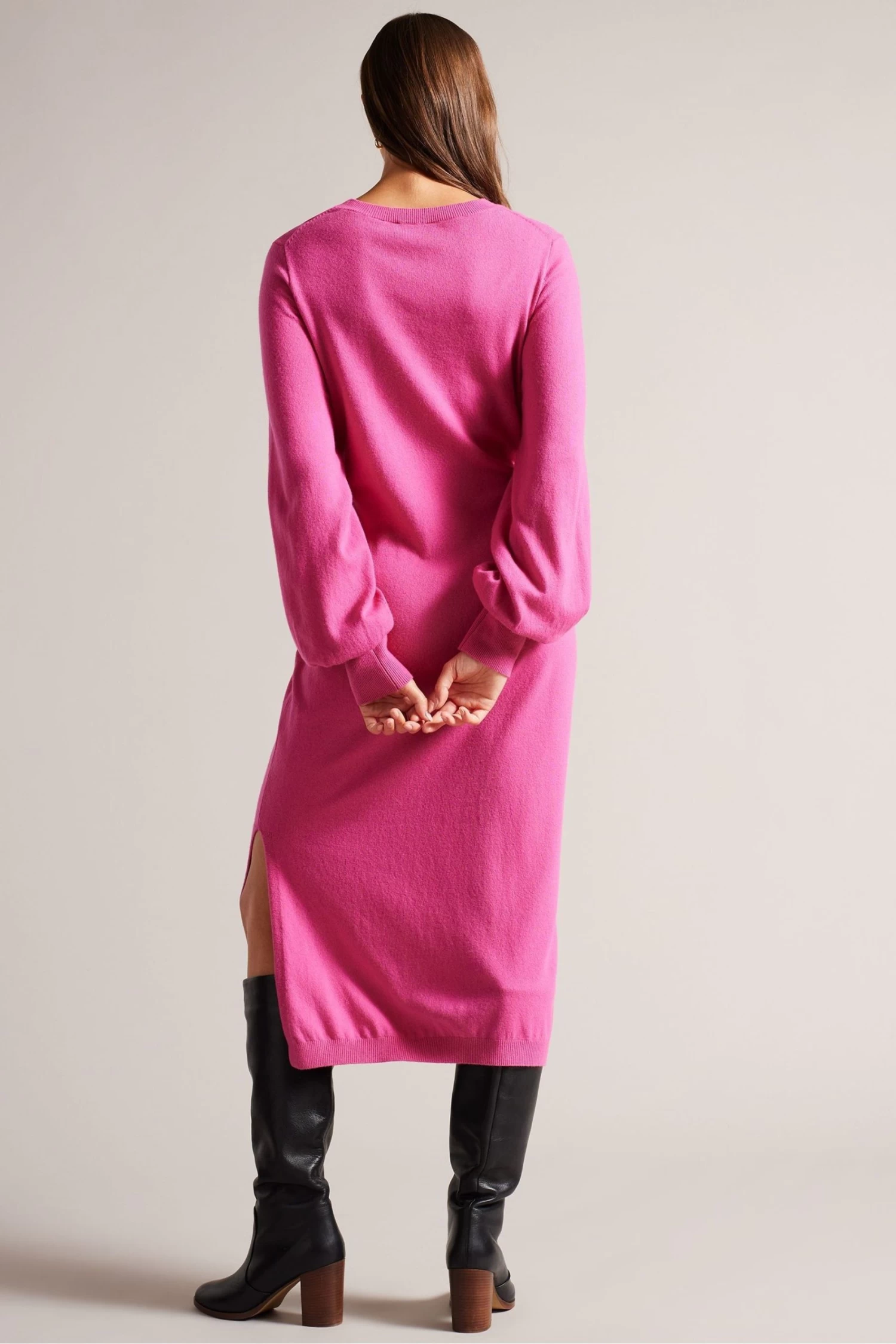 Ted Baker Pink Essya Slouchy Tie Front Midi Knit Dress - Image 2