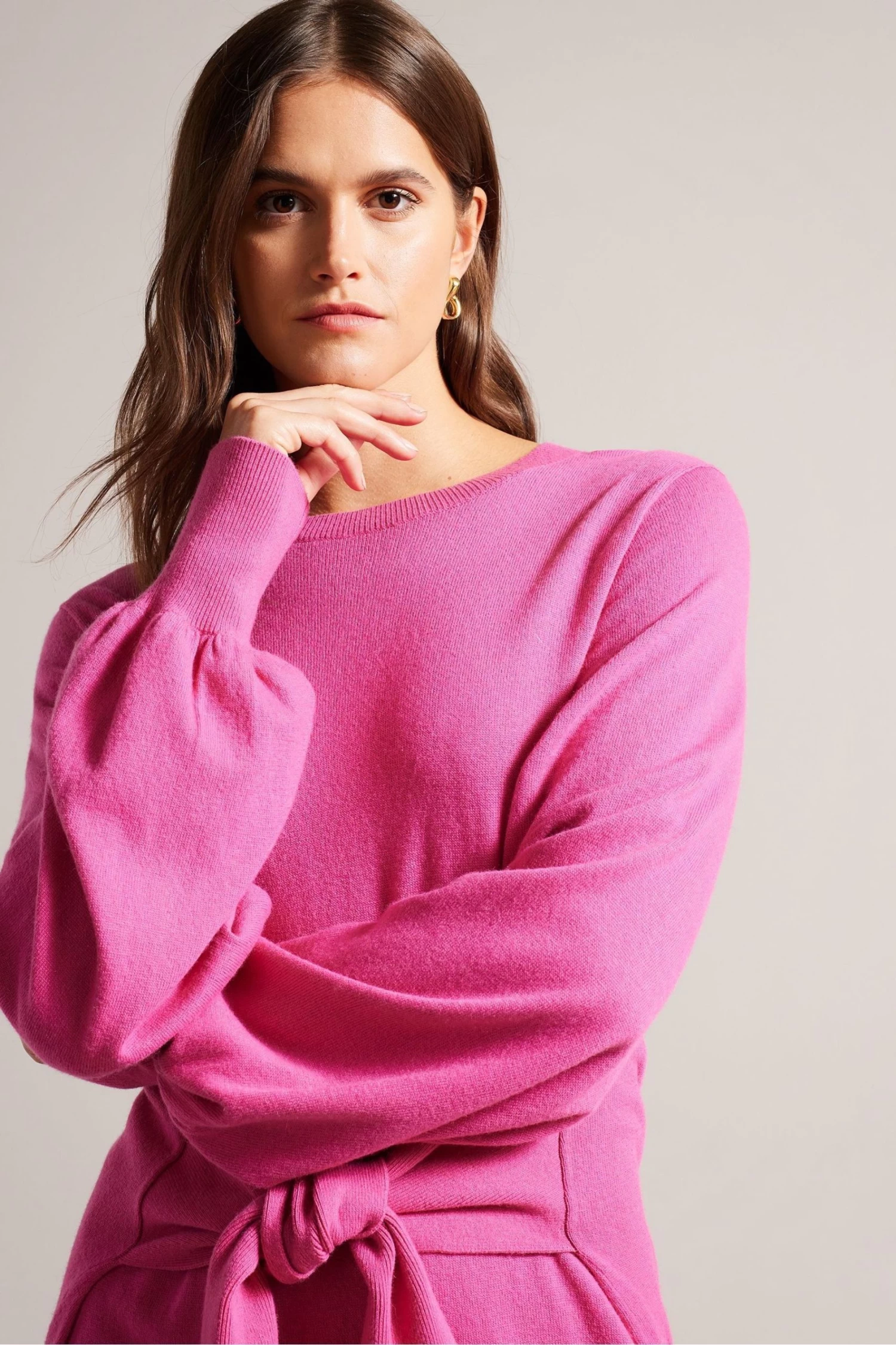 Ted Baker Pink Essya Slouchy Tie Front Midi Knit Dress - Image 3