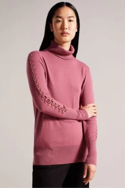 Ted Baker Purple Maevia Roll Neck Sweater With Stitch Insert
