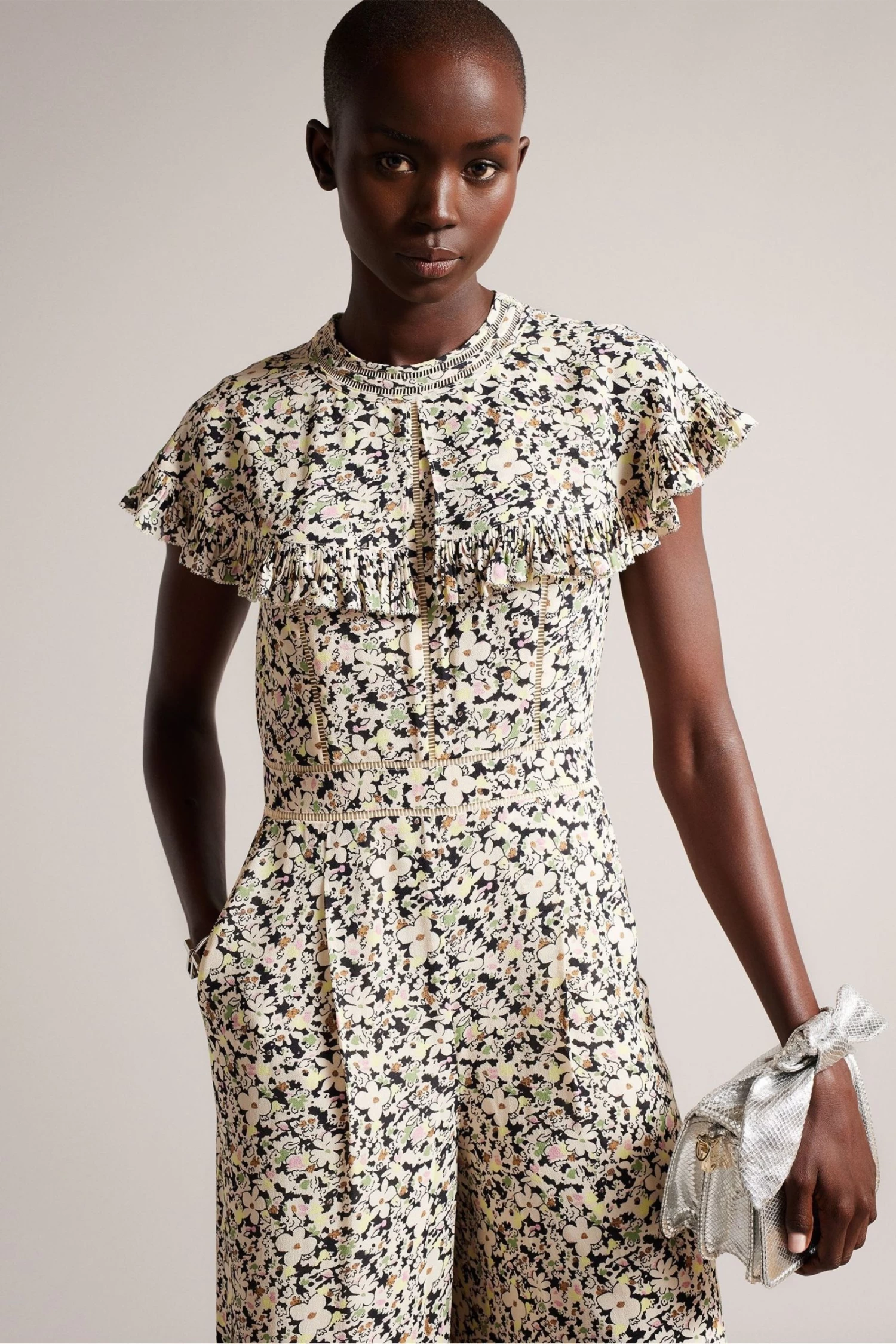 Ted Baker Pink Brigid Cape Jumpsuit With Ladder Tape Detail - Image 3