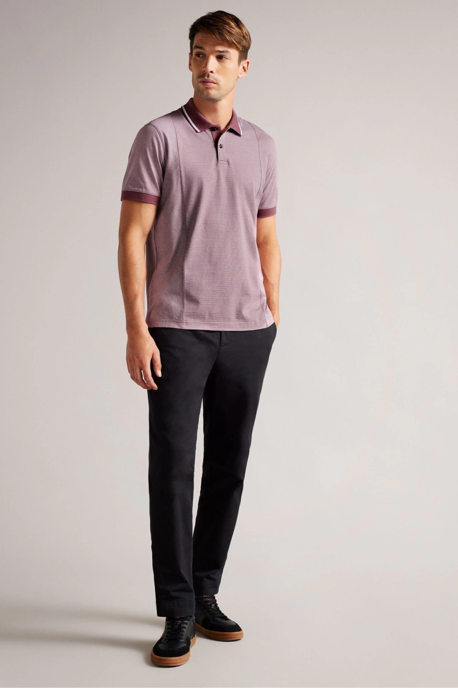 Ted Baker Regular Maroon Red Taigaa Striped Panelled Polo Shirt - Image 3