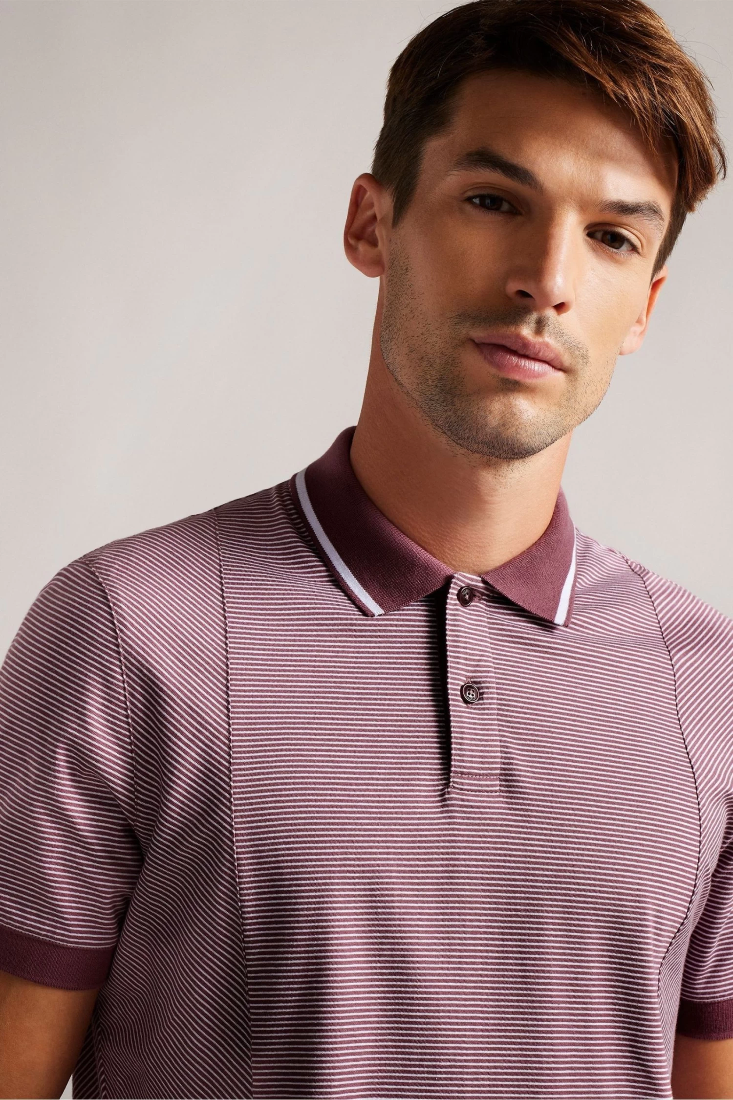 Ted Baker Regular Maroon Red Taigaa Striped Panelled Polo Shirt - Image 4