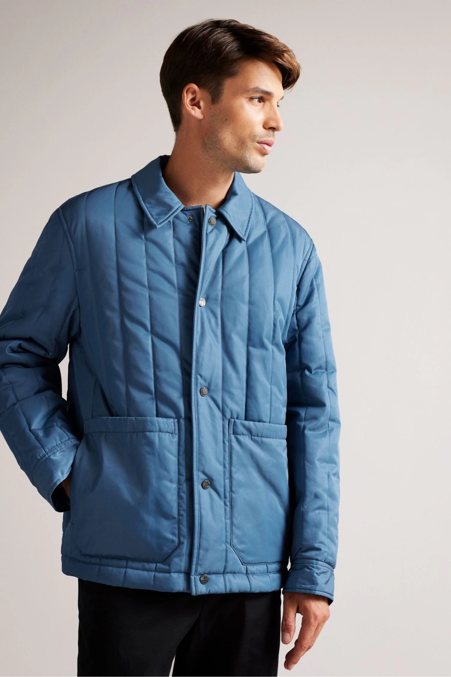 Ted Baker Mid-Blue Skelton Patchwork Quilted Workwear Jacket