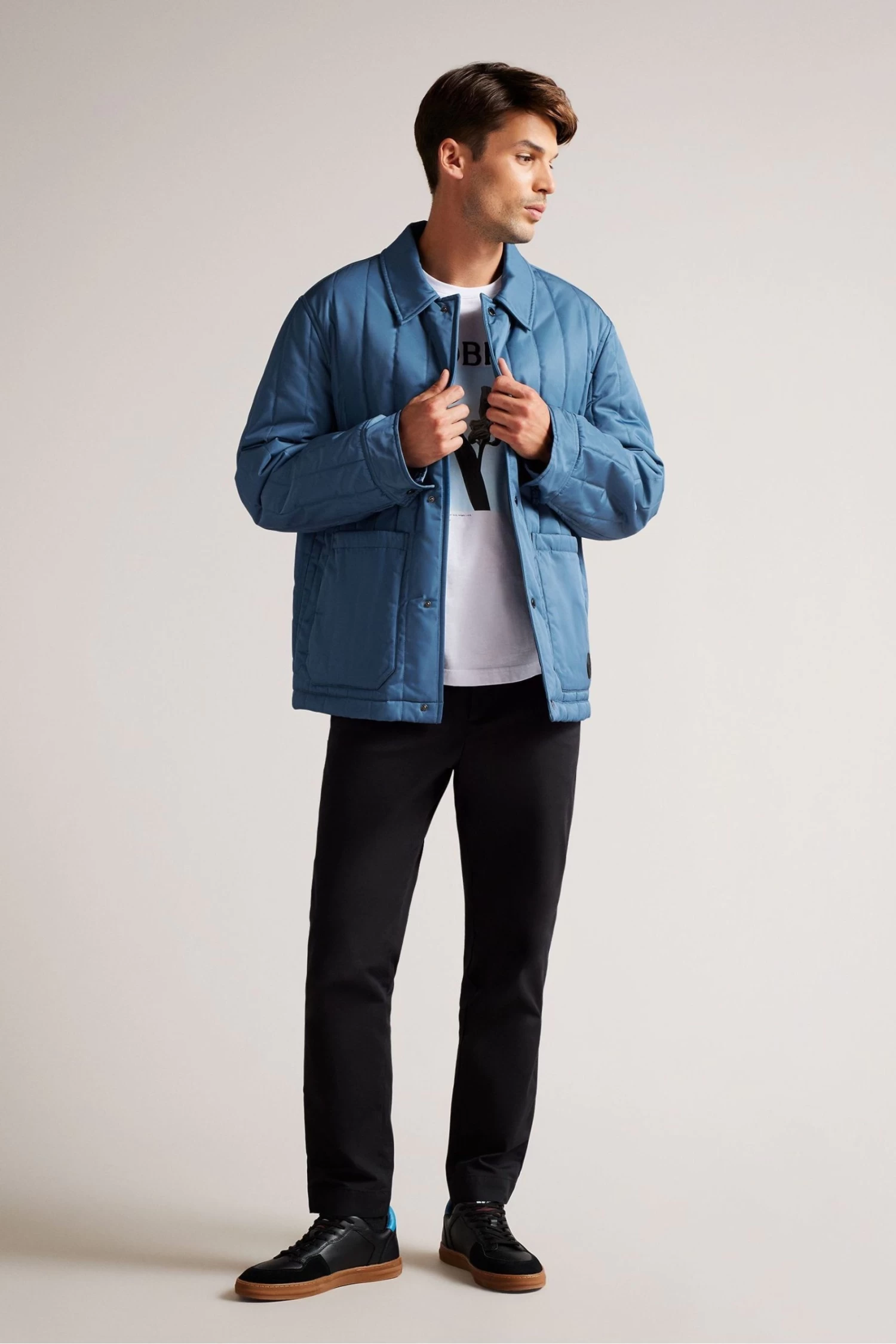 Ted Baker Mid-Blue Skelton Patchwork Quilted Workwear Jacket - Image 3