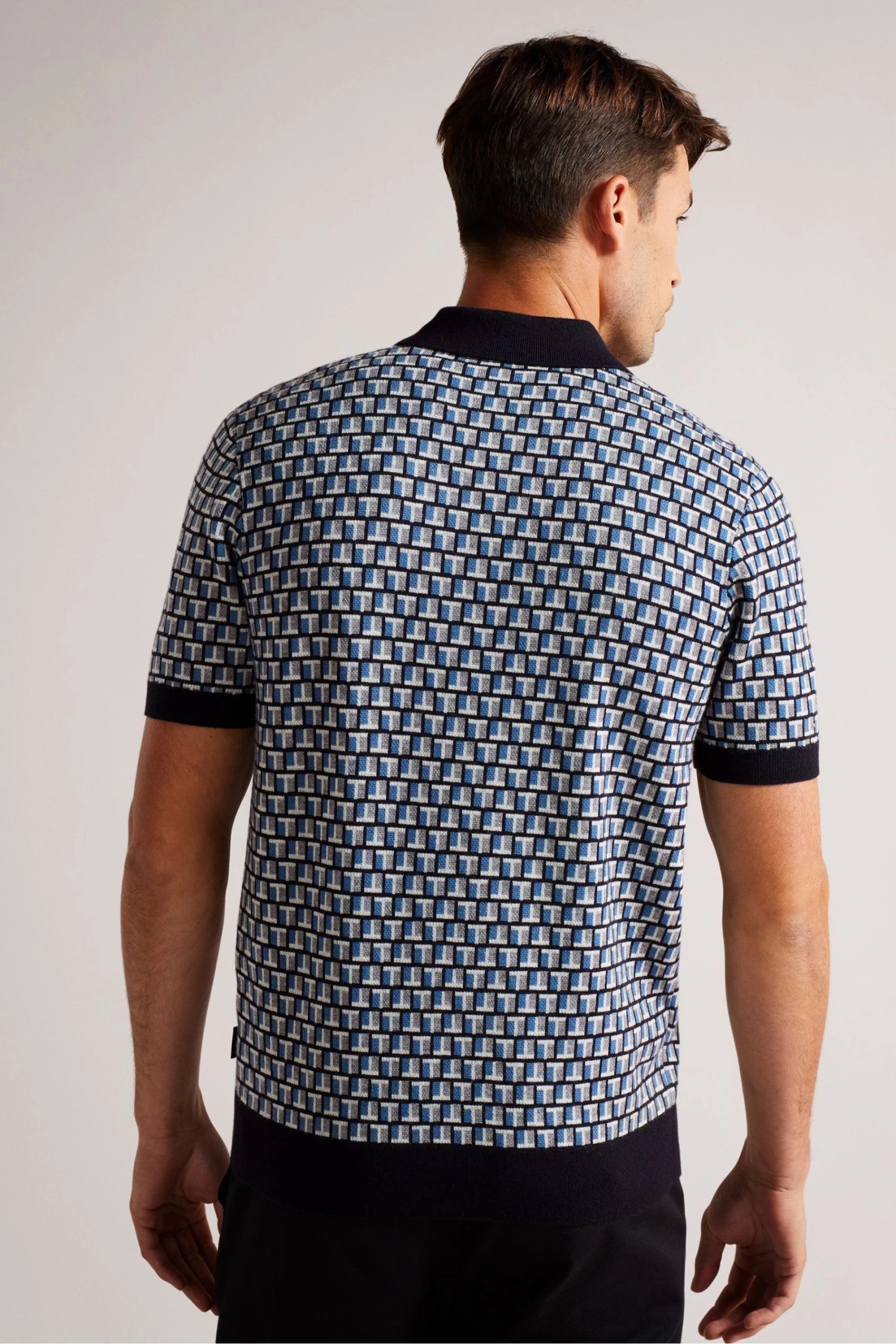 Ted Baker Regular Blue Badenn Jacquard Knitted Polo Shirt - Image 2