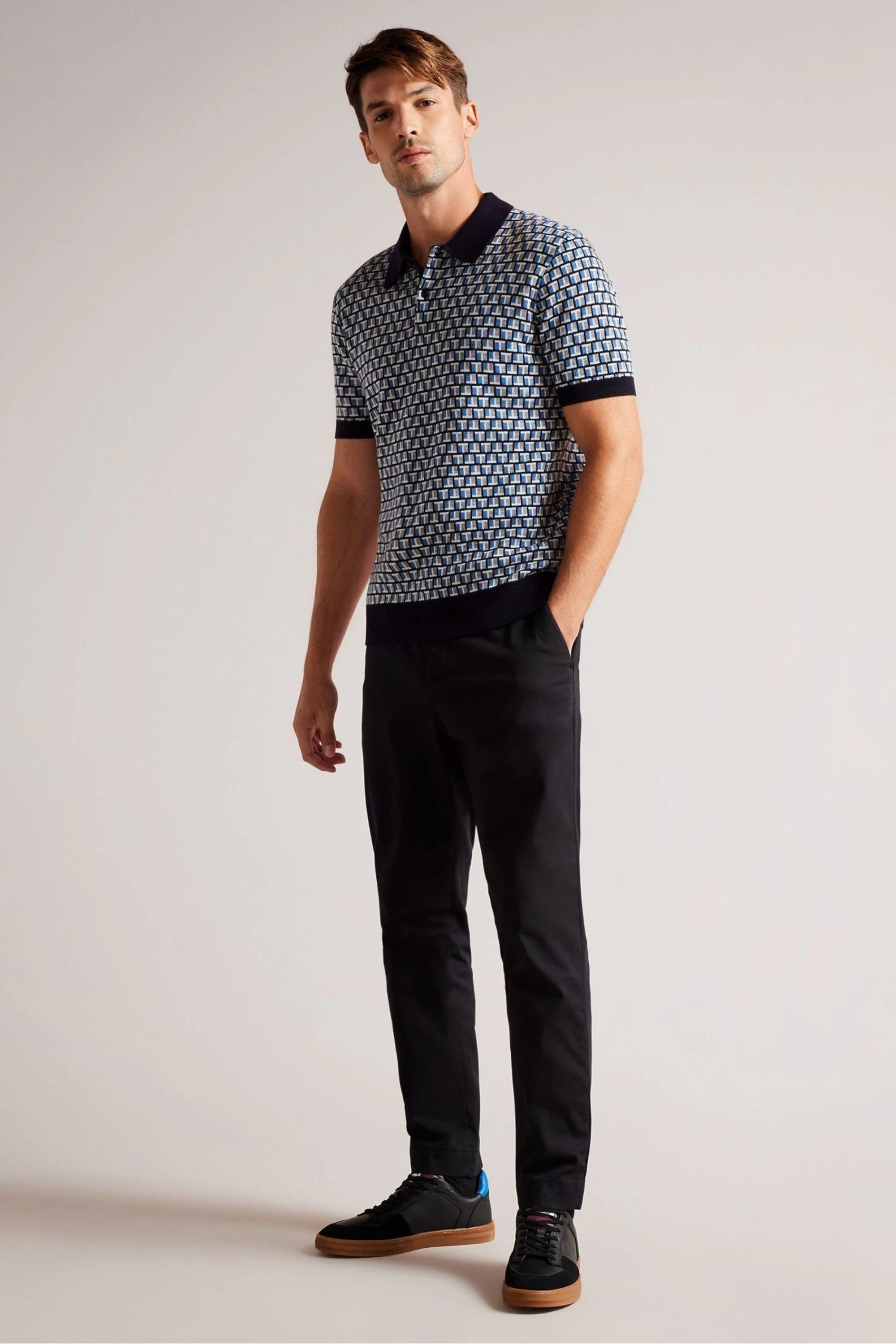Ted Baker Regular Blue Badenn Jacquard Knitted Polo Shirt - Image 3