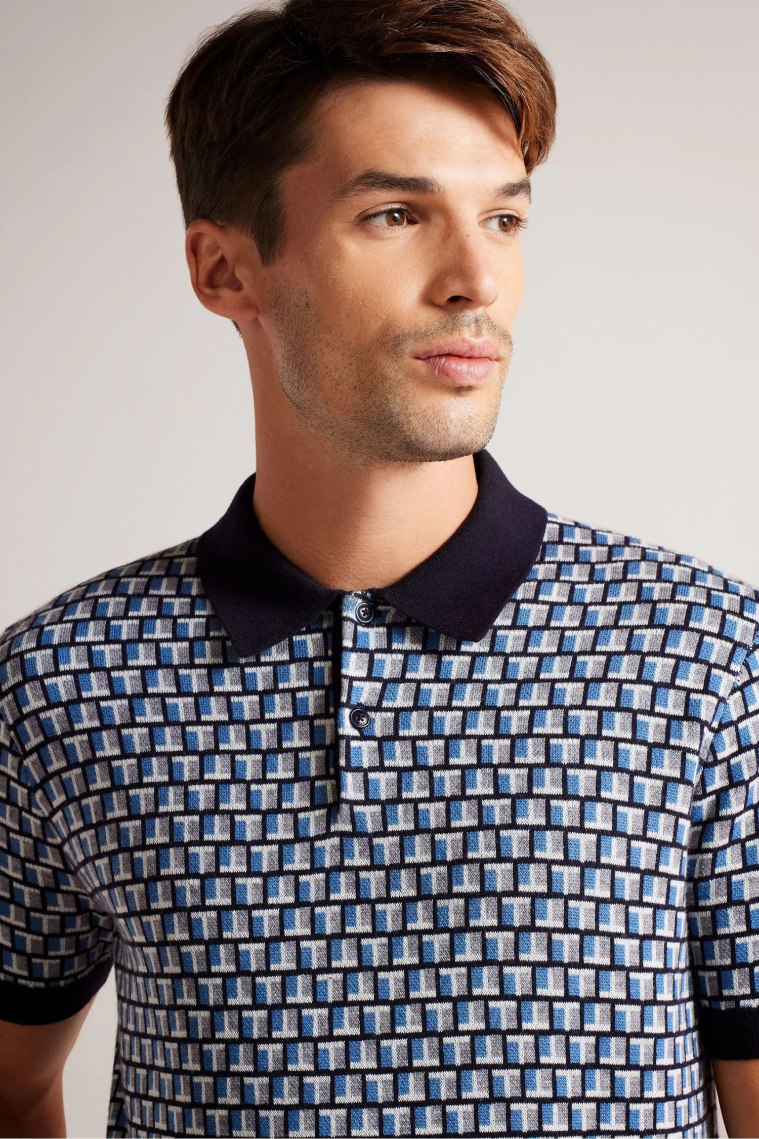 Ted Baker Regular Blue Badenn Jacquard Knitted Polo Shirt - Image 4