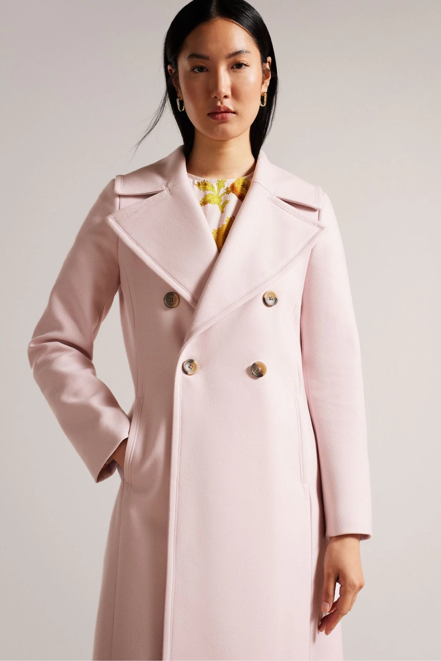 Ted Baker Dusky Pink Marlei Full Length Wool Pea Coat - Image 4