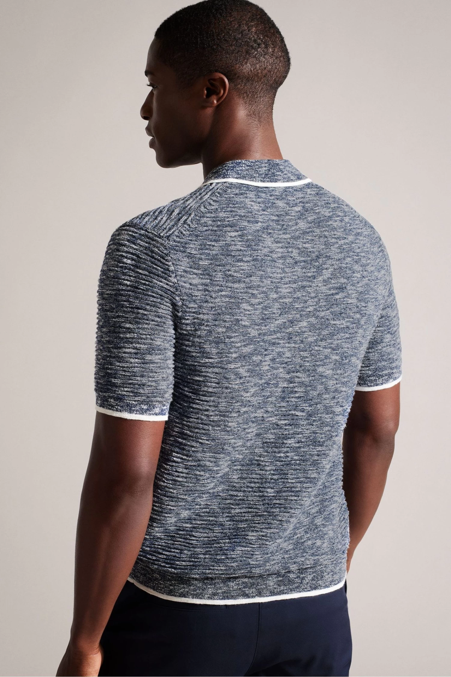 Ted Baker Blue Regular Planter Marl Open Collar Polo Shirt - Image 2