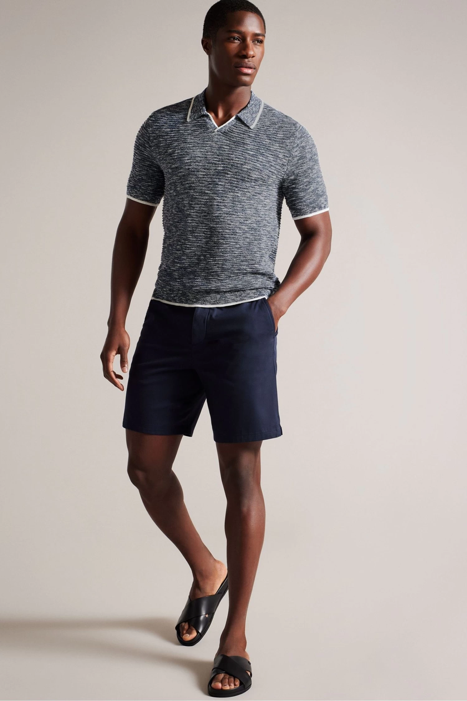 Ted Baker Blue Regular Planter Marl Open Collar Polo Shirt - Image 3