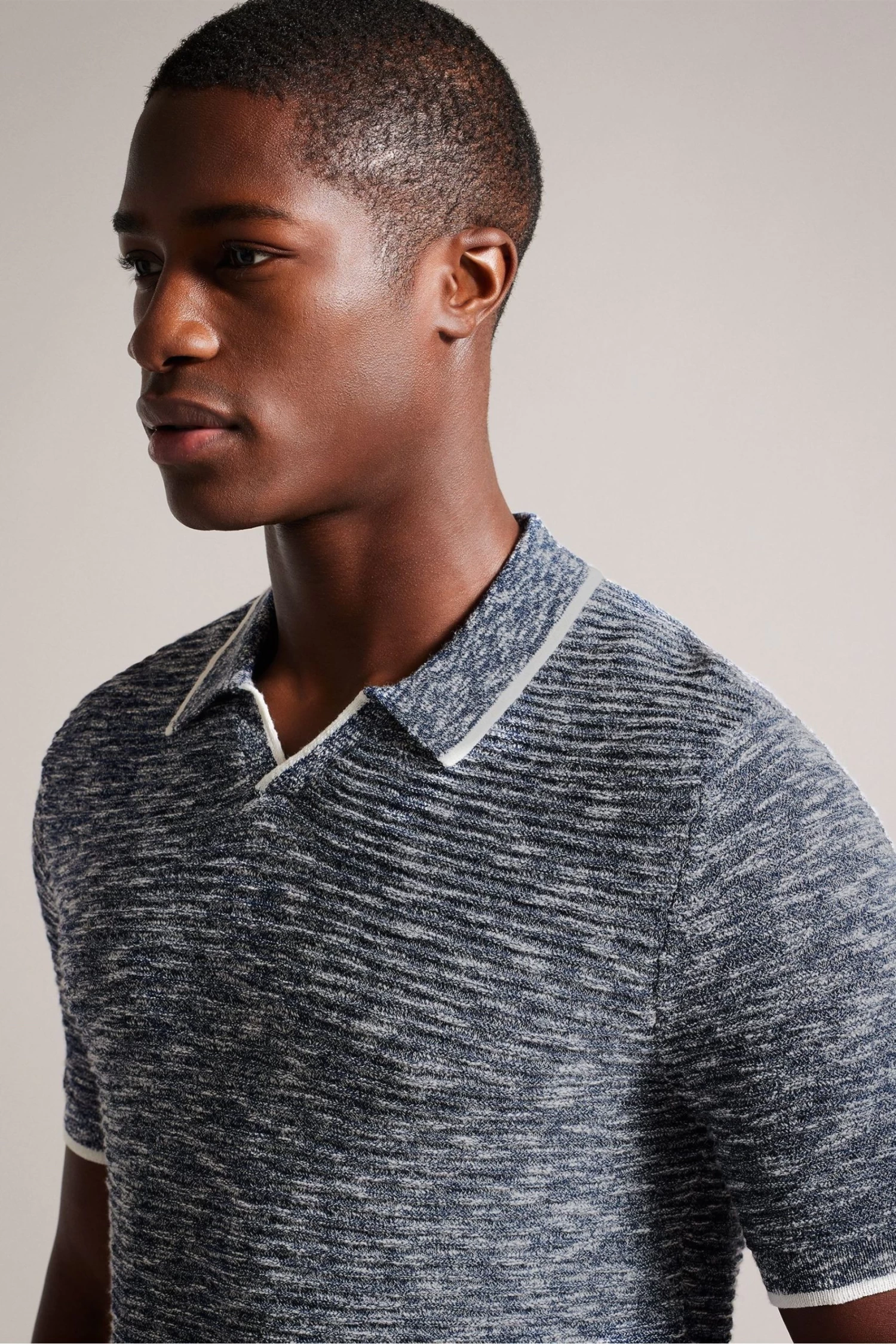 Ted Baker Blue Regular Planter Marl Open Collar Polo Shirt - Image 4