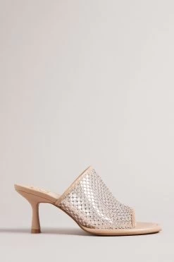 Ted Baker Celya Nude 70mm Crystal Mesh Heeled Mules