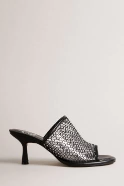 Ted Baker Celya 70Mm Crystal Mesh Heeled Black Mules