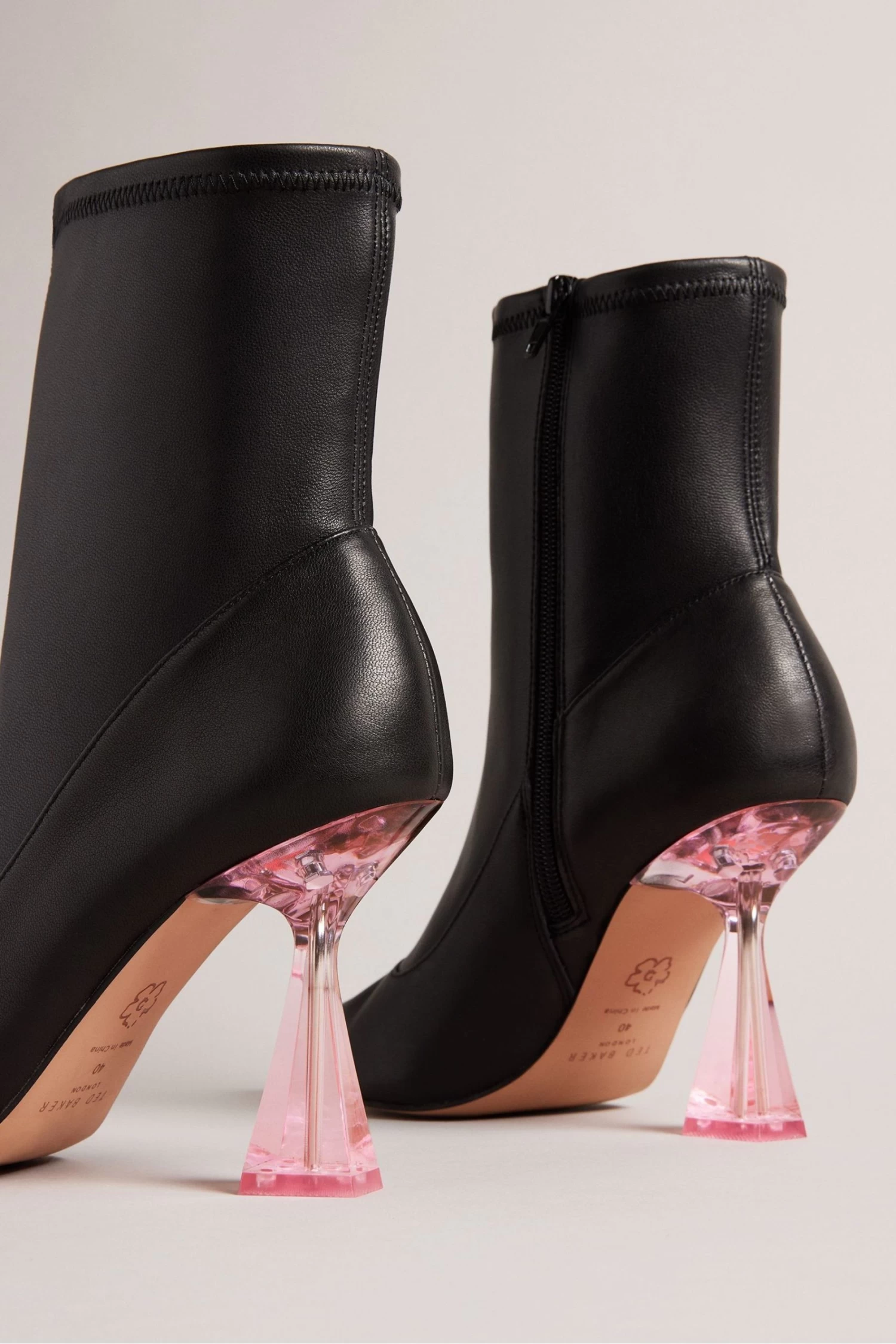 Ted Baker Liya Stretch Leather High Heeled Ankle Black Boots - Image 3