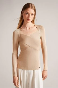 Ted Baker Pink Eloisy Slim Fit Crossover Knit Top