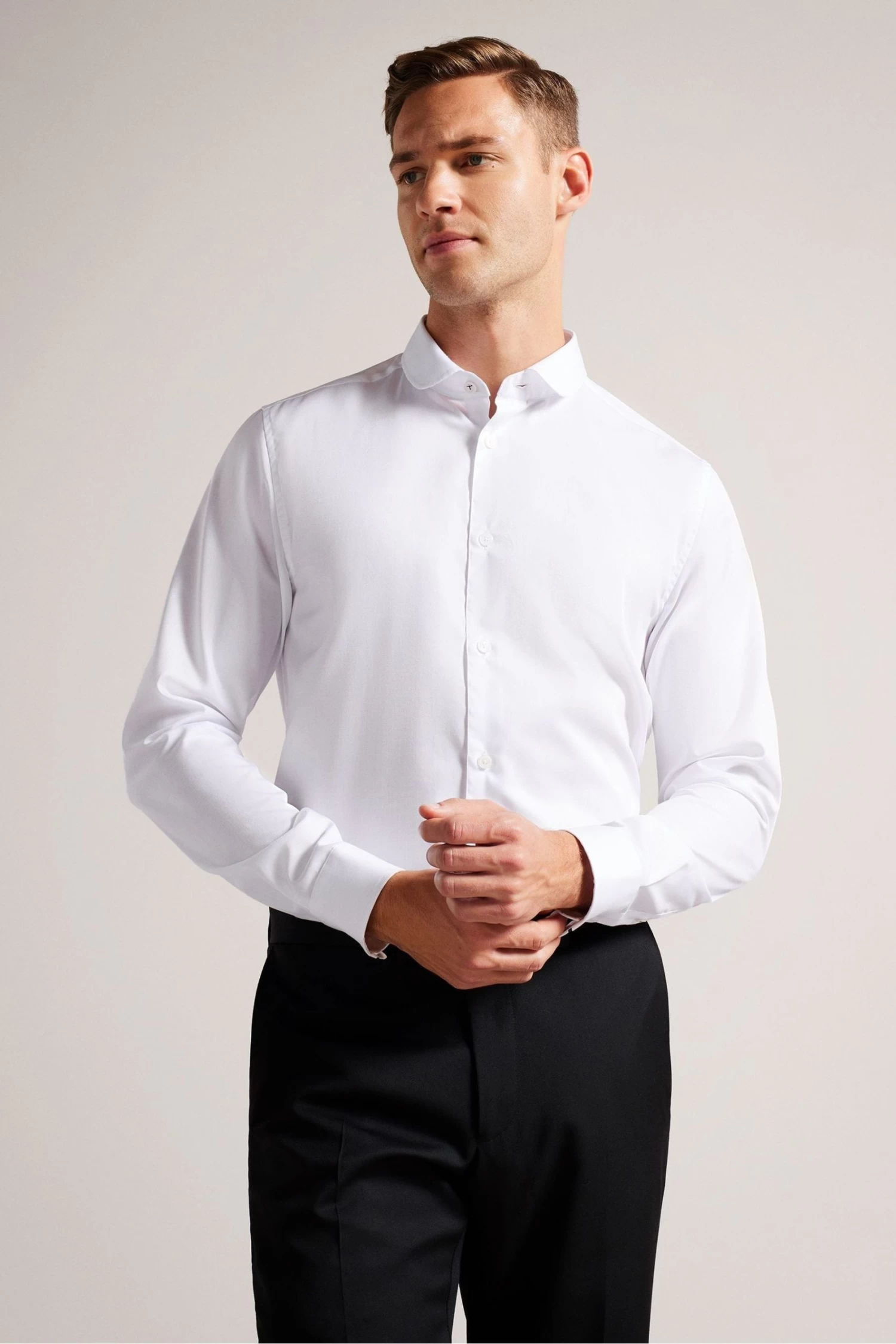 Ted Baker Witfor Long Sleeve Rounded Collar White Shirt