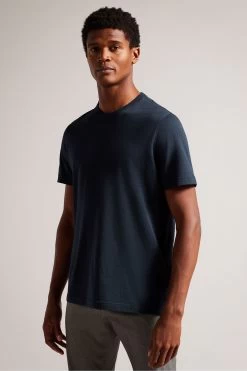 Ted Baker Zeppel Navy Blue Short Sleeve Cashmere Blend Regular T-Shirt