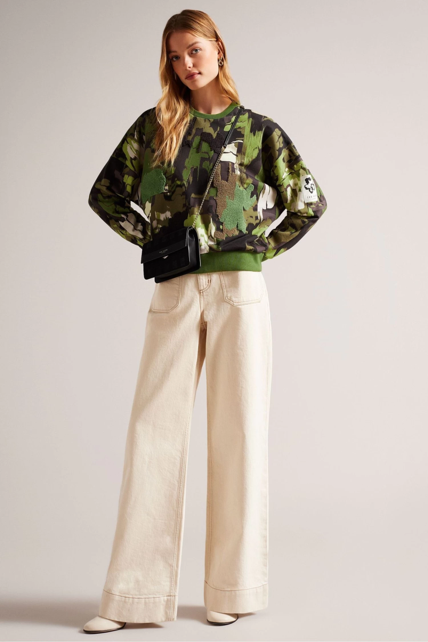 Ted Baker Green Hensely Flocked Printed Sweat T-Shirt - Image 3