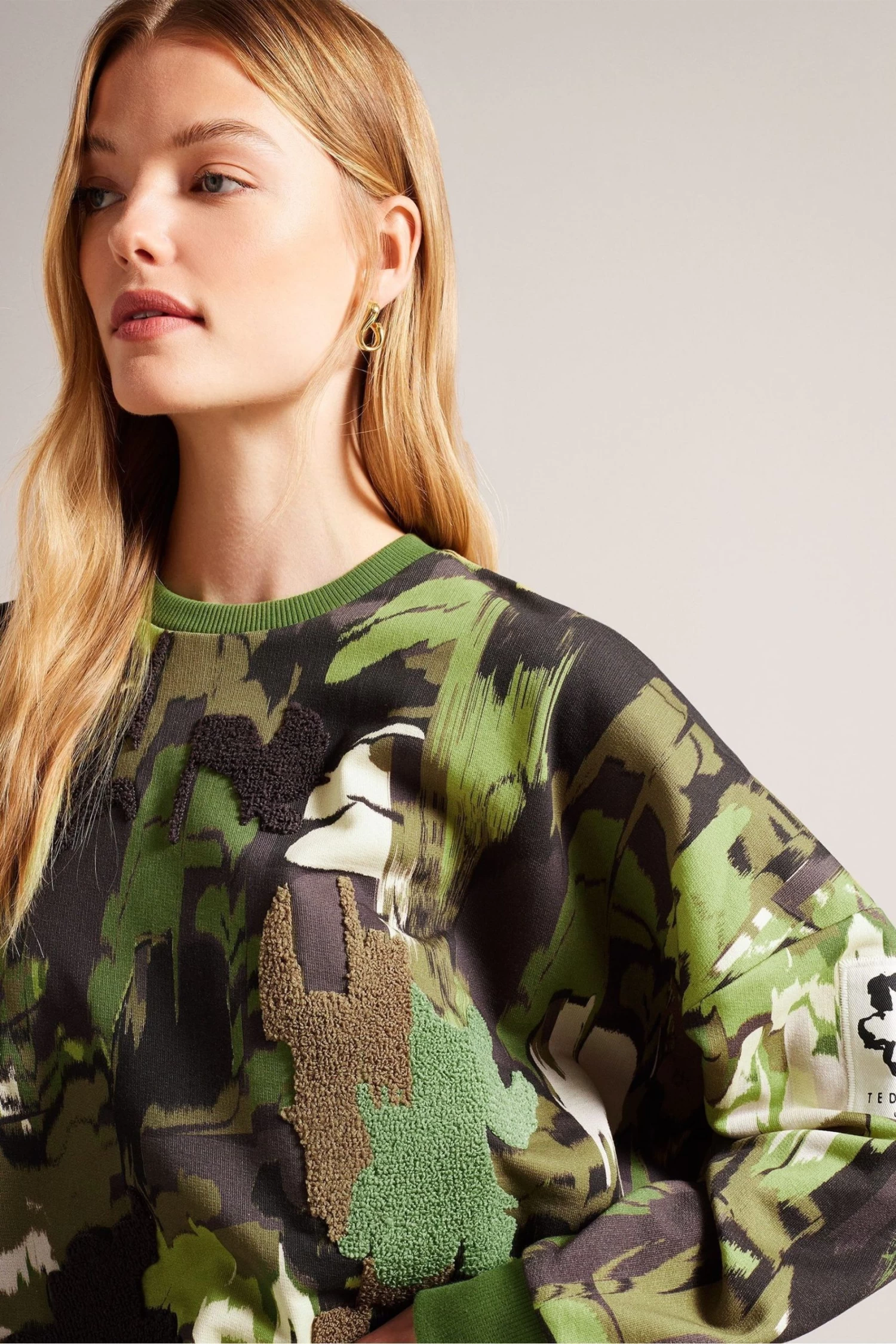 Ted Baker Green Hensely Flocked Printed Sweat T-Shirt - Image 4