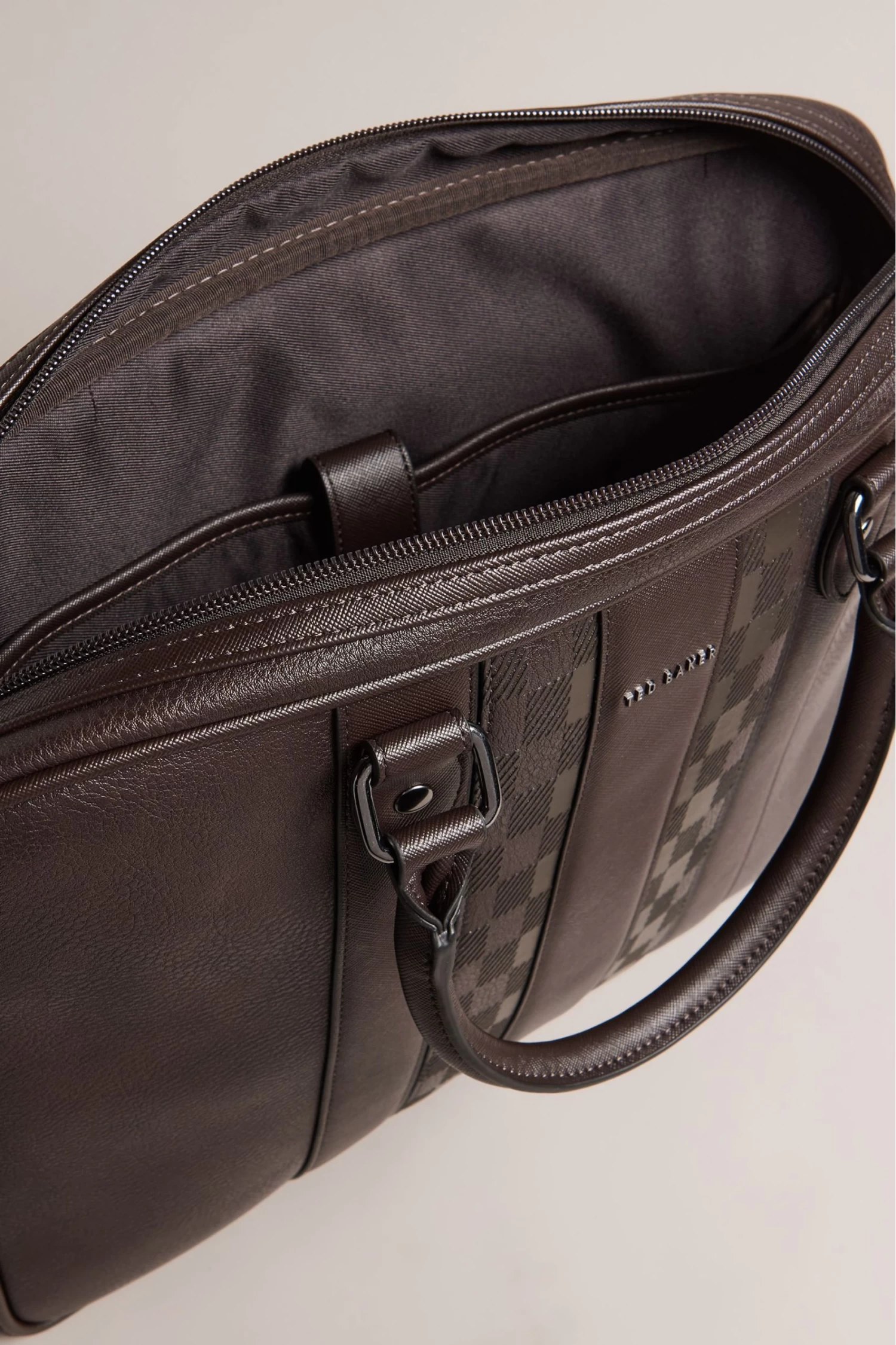 Ted Baker Waymon House Check Pu Brown Document Bag - Image 4