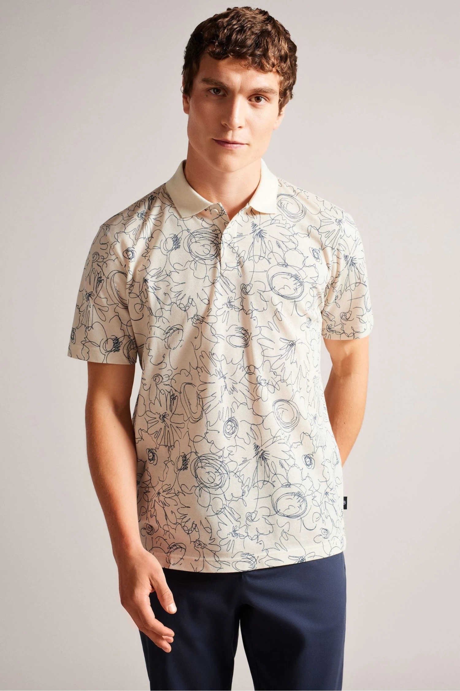 Ted Baker Natural Holler Short Sleeve Regular Printed Polo Shirt