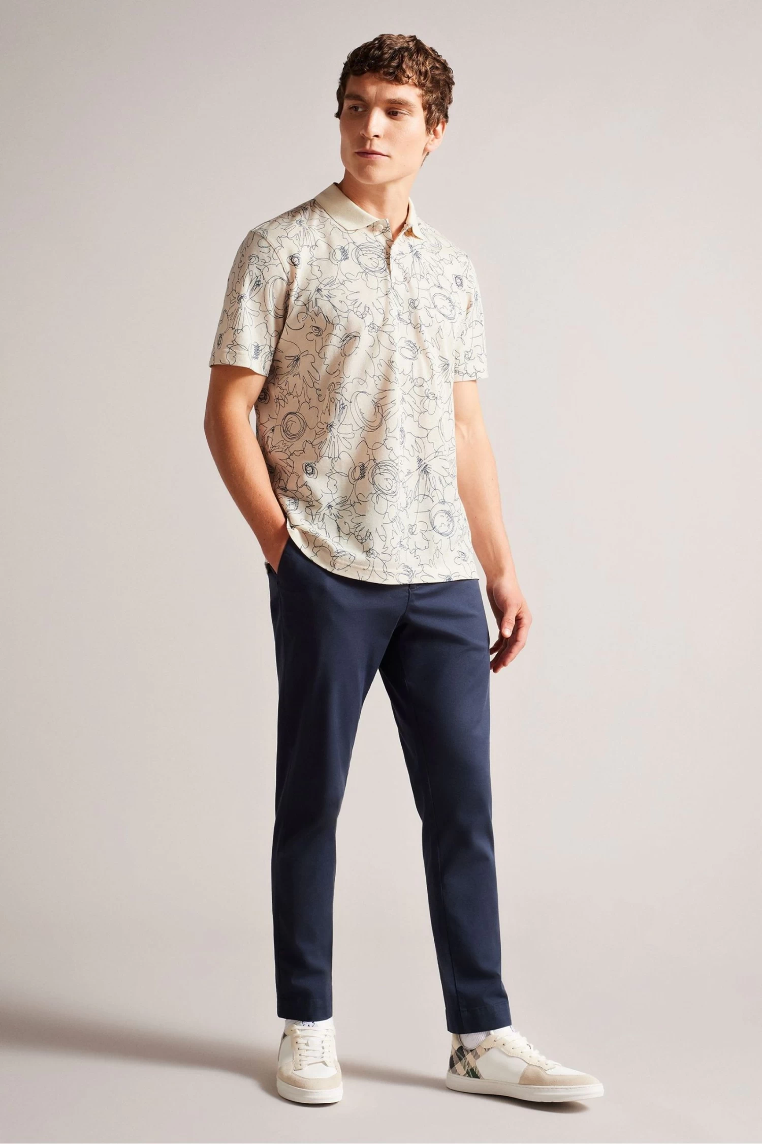Ted Baker Natural Holler Short Sleeve Regular Printed Polo Shirt - Image 3