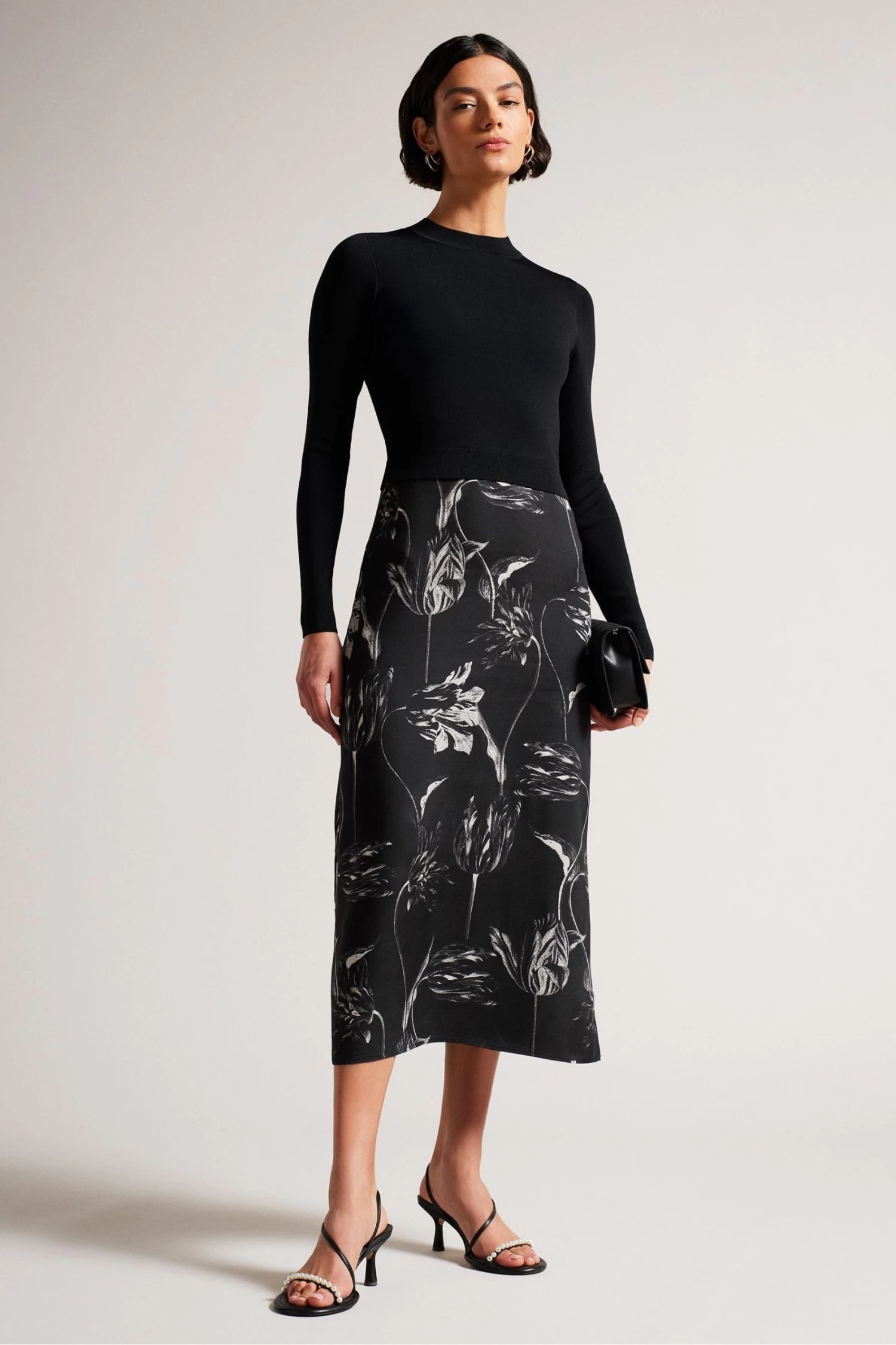 Ted Baker Alettaa Black Knit Bodice Slip Skirt Dress