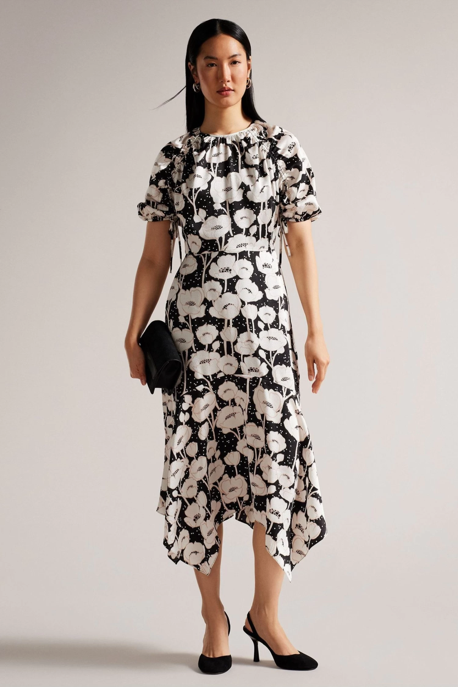 Ted Baker Abriee Black Puff Sleeve Midi Dress